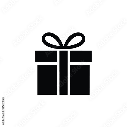 Black silhouette icon of a gift box with a bow on a white background present symbol