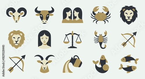 Flat Zodiac Horoscope Icons Set