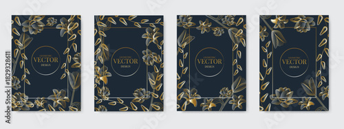 Set of vintage luxury dark background and gold. invitation card Premium design for gala card, grand opening, party invitation, wedding.