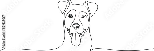 Black line art dog face with tongue out animal canine