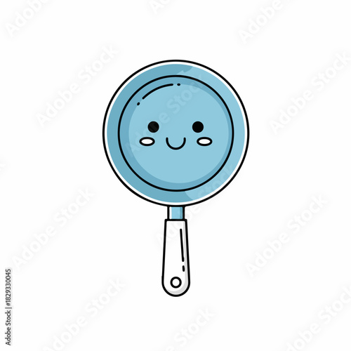 A cheerful kawaii frying pan character with a happy smiling face, isolated vector illustration for cooking