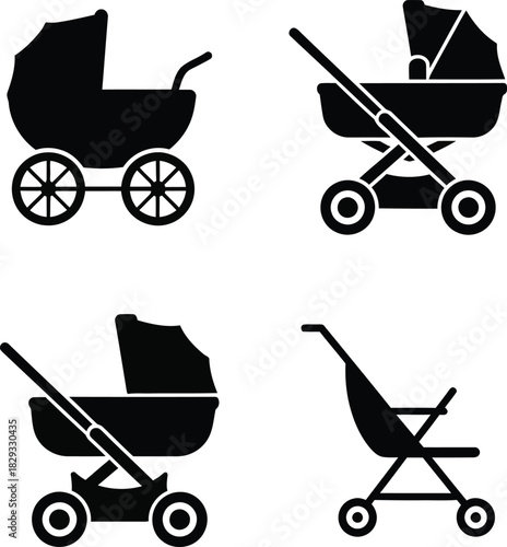 Baby stroller icons collection silhouette vector illustration design