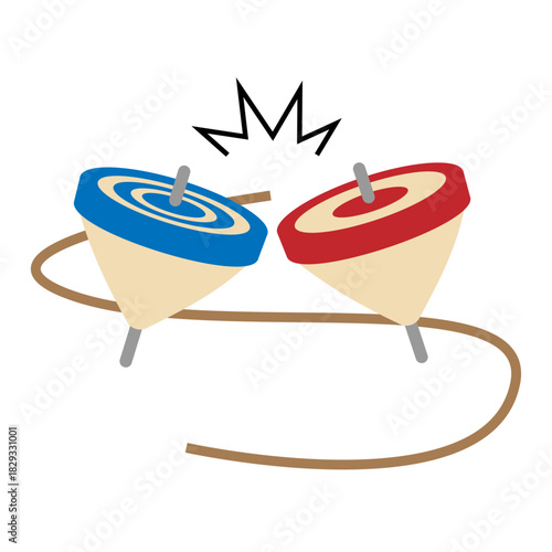 赤色と青色のこまのイラスト