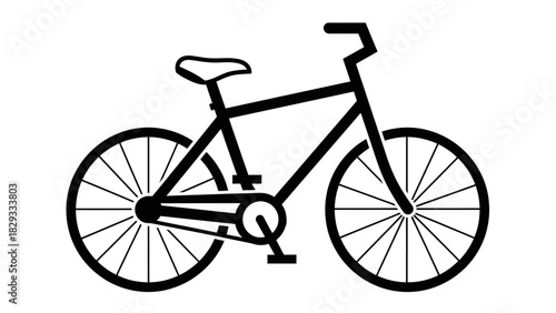 Black Bicycle Silhouette Vector Icon, Sport Commuter Bike Symbol on Isolated White Background