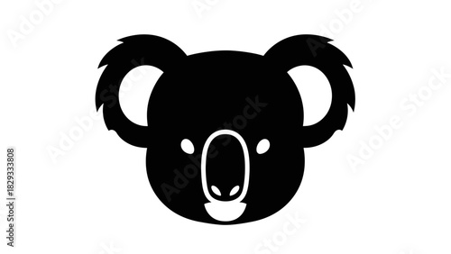 Koala Bear Head Silhouette Vector Icon, Australian Wildlife Animal on Isolated White Background