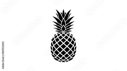 Tropical Pineapple Fruit Silhouette, Exotic and Fresh Healthy Food on Isolated White Background