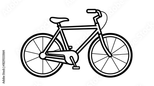 Classic Bicycle Outline Vector Icon, Commuter Bike Symbol on Isolated White Background