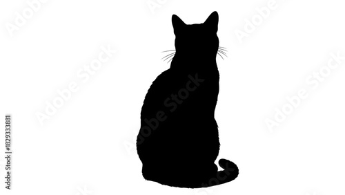 Graceful Cat Silhouette Sitting, Domestic Pet Feline Vector Icon on Isolated White Background