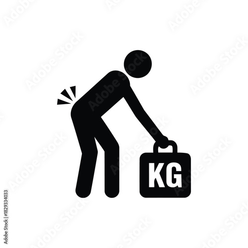 Incorrect Heavy Lifting Icon. Back Pain and Injury Warning Symbol.