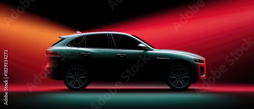 Sleek Car Silhouette in Dramatic Lighting with Red and Orange Background