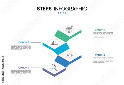 4 step stairs diagram isometric infographic element design for business timeline. Presentation template ladder elements