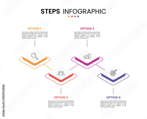 4 step, option, stage or process timeline diagram isometric infographic design. Business presentation template design  