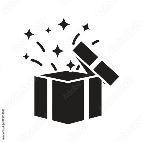 Open gift box with sparkling stars symbolizing event surprise and festive holiday magic