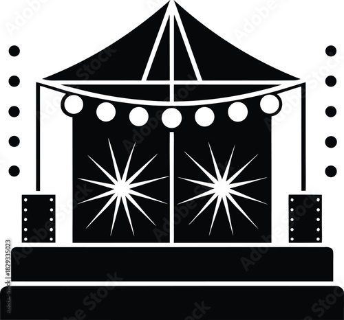 Carnival Tent Silhouette Black and White Festival Stage Illustration