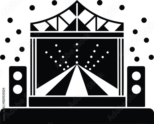 Carnival Tent Silhouette Black and White Festival Stage Illustration