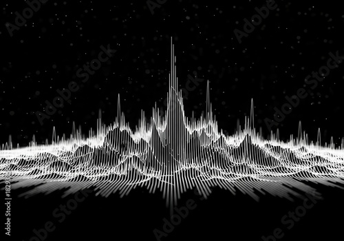 Abstract sound wave visualization in white on black background