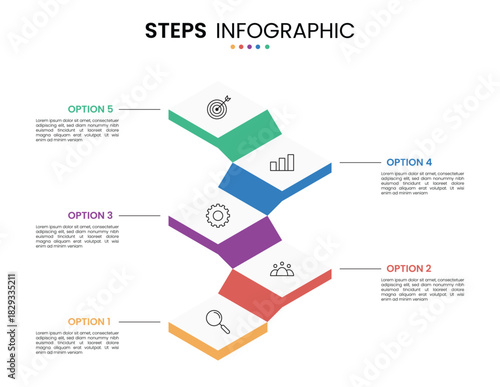 5 step stairs diagram isometric infographic element design for business timeline. Presentation template ladder elements