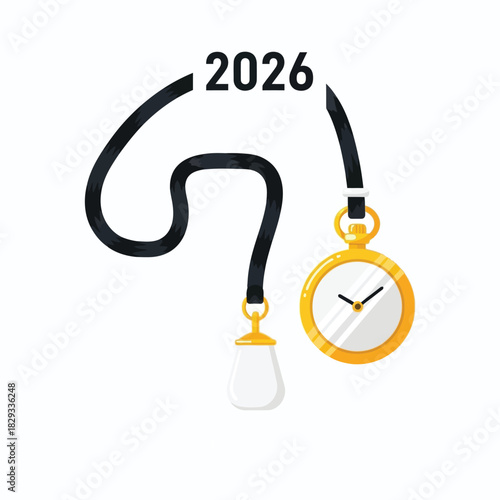 2026 new year pocket watch and fob isolated on white background