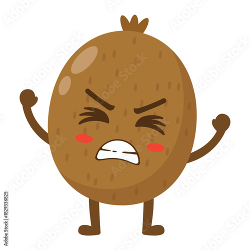 Angry Kiwi Fruit Cartoon Character Raising Arms