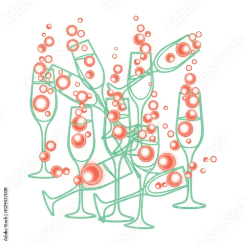 Champagne glasses with bubbles celebration isolated on white background