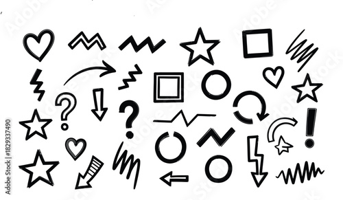 Hand drawn doodle elements collection of arrows shapes and symbols