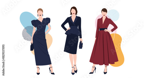 Elegant women showcasing modern fashion and styles in stylish dresses, perfect for editorial, advertising, and luxury branding campaigns