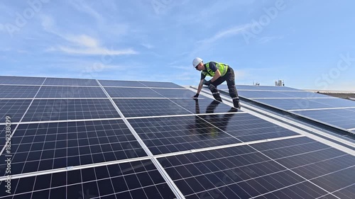 Professional who installs solar energy systems,  procuring equipment, and performing the physical installation of solar panels on roofs. 
