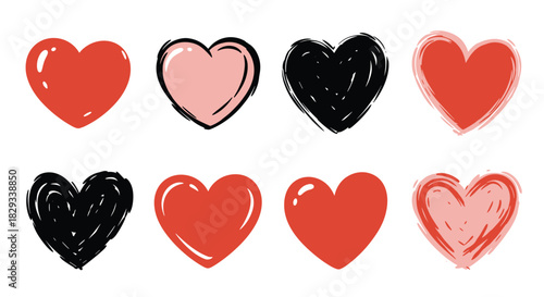Express heartfelt emotion with these hand-drawn hearts, perfect for Valentine's Day cards, social media graphics, and heartfelt designs