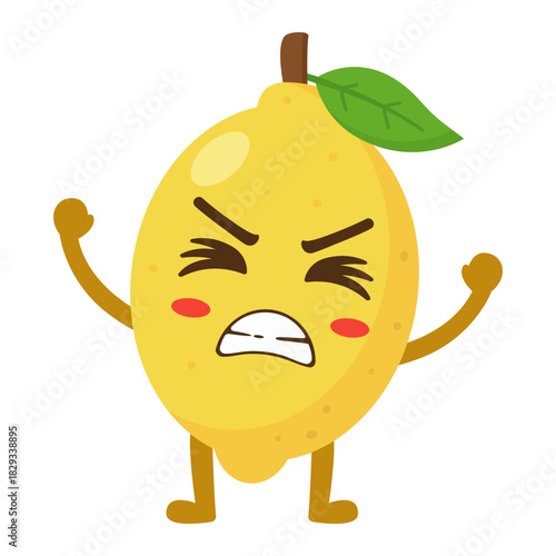Angry Lemon Cartoon Character with Fists Up Flat Illustration