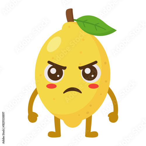Angry Lemon Cartoon Character with Frowning Face Flat Illustration
