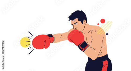Dynamic boxer throwing a powerful punch with red gloves, perfect for fitness, sports, or motivational content, embodies strength and determination
