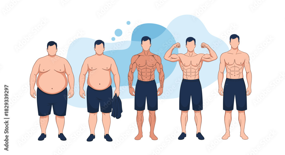 Obraz premium Powerful transformation showing incredible fitness progress and motivation for healthy lifestyle changes, demonstrating weight loss and muscle gain success
