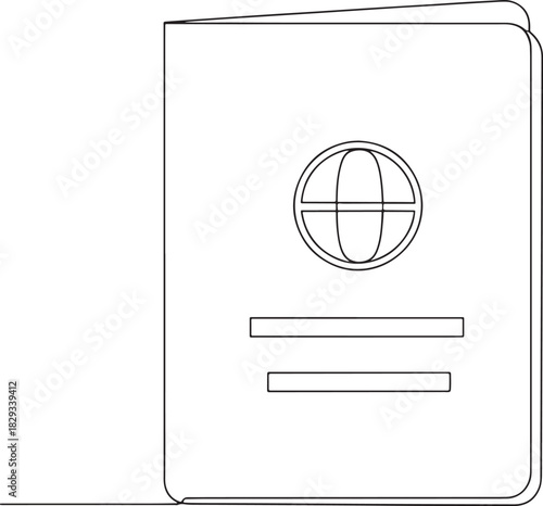 Simple line art icon of a passport with globe symbol for travel and identity