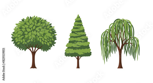 Beautiful collection of stylized trees perfect for landscape design or environmental illustrations, bringing nature's beauty to your next project