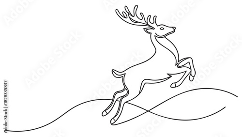 Elegant line art of a leaping reindeer, perfect for winter holiday designs and festive greetings, adding a touch of classic charm to your projects