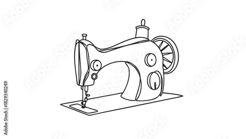 Vintage sewing machine illustration ideal for fashion design projects, textile art, or crafting blogs, available for commercial use, professionally designed