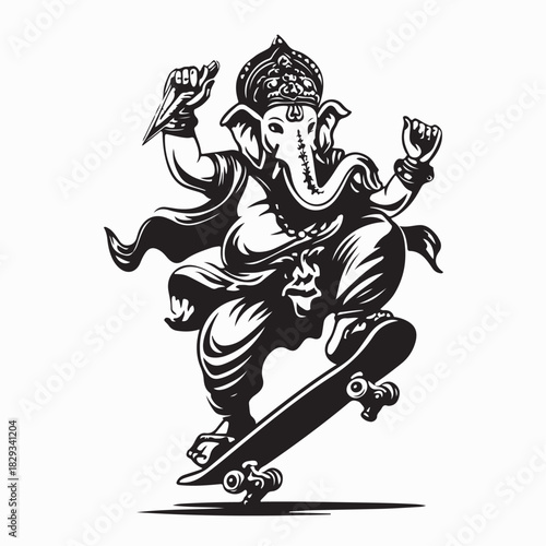 Creative Ganesha deity on skateboard unique vector image