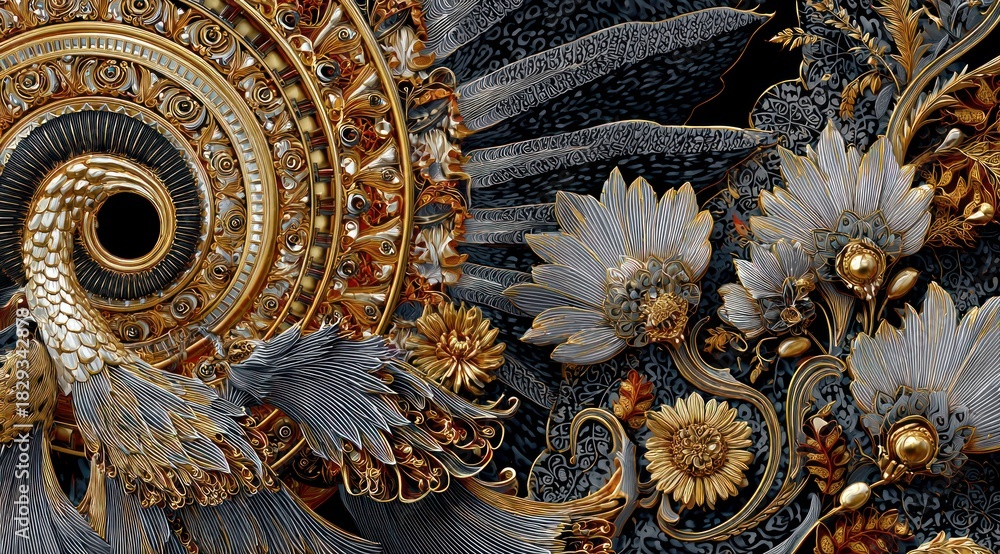 custom made wallpaper toronto digitalAbstract floral design with gold accents and intricate details on dark background