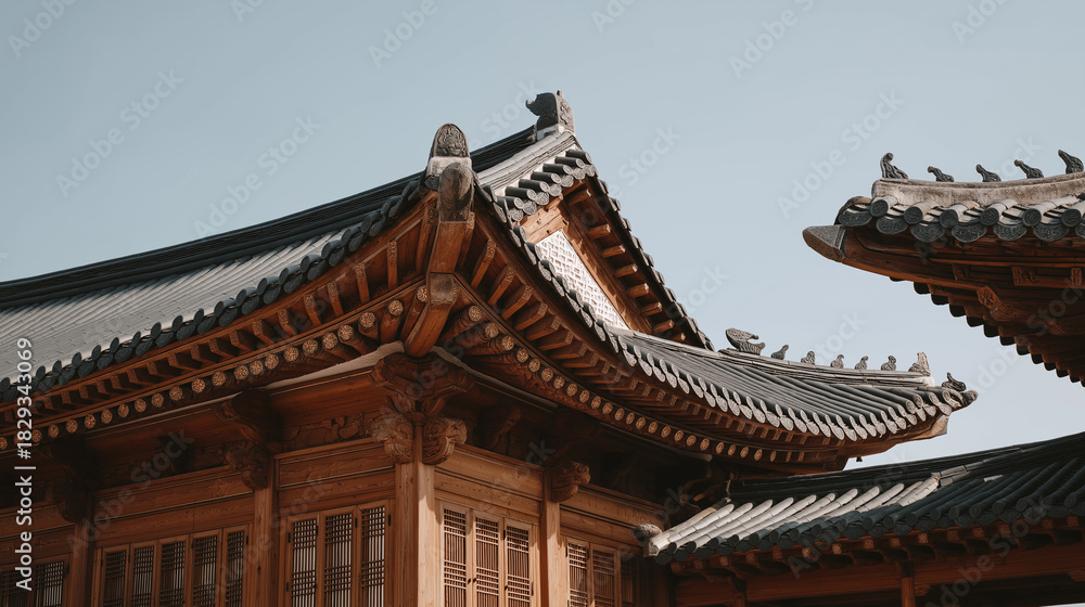 Fototapeta premium traditional korean architecture, historic palace roof detail