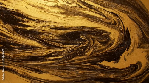 Abstract Swirling Gold and Black Paint with Glitter Sparkles and Textured Patterns