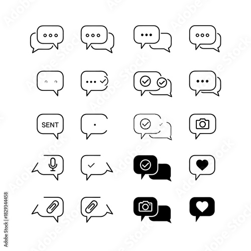 Chat bubble icons set for messaging apps and online communication.