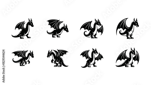 Collection of Mythical Dragon Illustrations for Fantasy and Design Projects featuring different