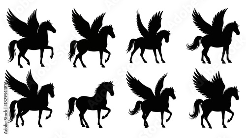 Pegasus Silhouette Collection: Mythical Winged Horse in Various Poses and Forms Elegantly Portrayed