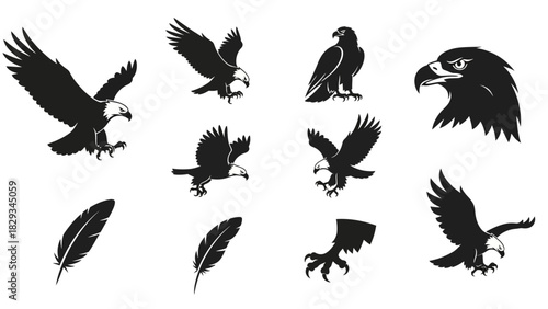 Collection of Majestic Eagle Silhouettes for Logos and Branding Purposes