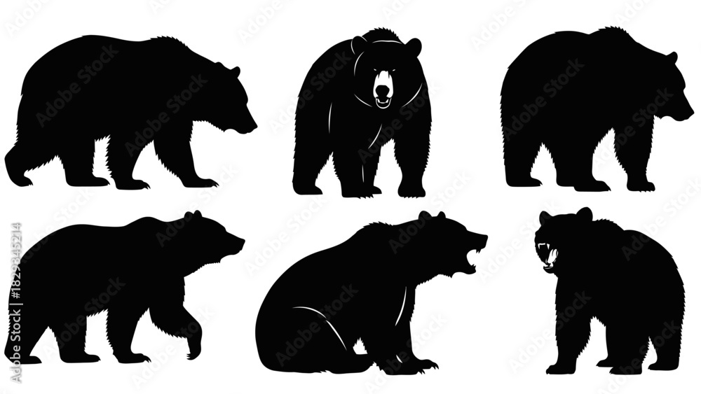 Obraz premium Diverse black bear silhouette collection showcasing various poses and expressions in detail