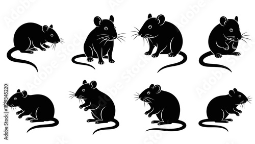 Silhouette Illustrations of Rats in Various Poses on White Background Simple Vector Design