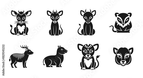 Elegant vector illustration featuring a collection of eight distinct animal icons presented in a