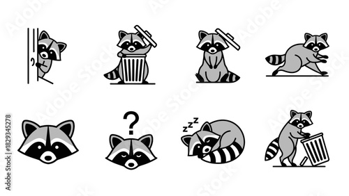 Charming Cartoon Raccoon Character Set Displaying a Variety of Activities and Expressions