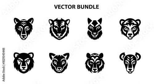 Vector bundle of animal heads illustration depicting wildlife in minimalist style