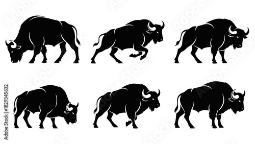 Majestic Bison Silhouette Collection: A Powerful Display of Wild American Buffalo